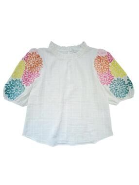 NWOT Voy Embroidered Puff Sleeve Top -S